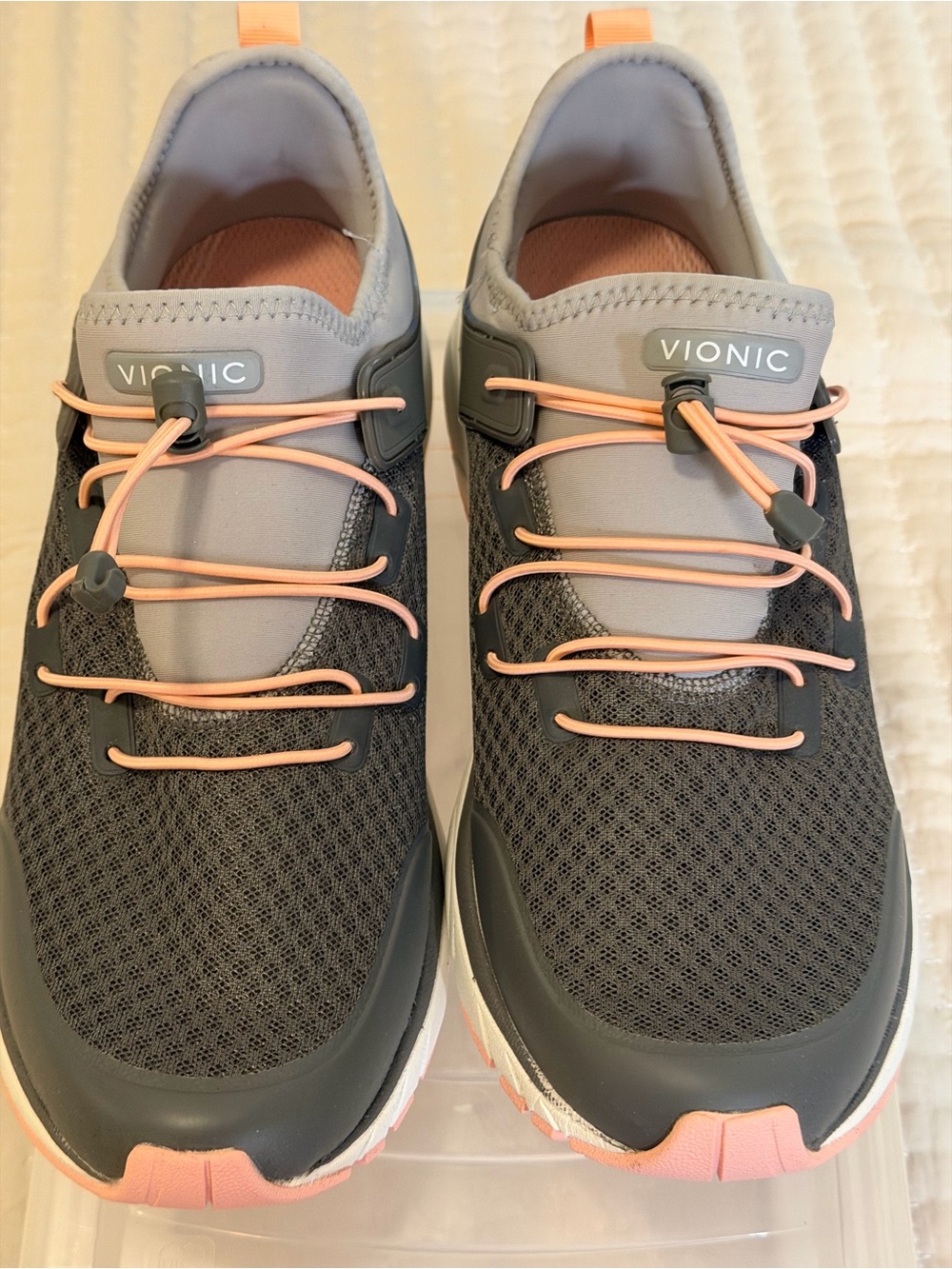 Vionic Women's Gray Slip-On Athletic Sneakers with Pink Accents